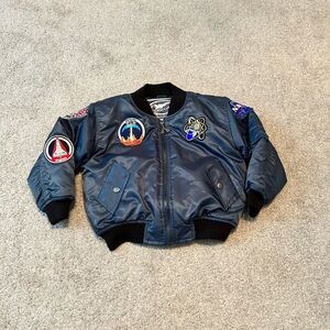 UP &‎ AWAY Pilot Aviator Astranaut Puffy Jacket Navy Blue/ green Size medium 6